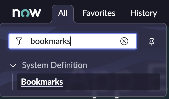 All > System Definition > Bookmarks